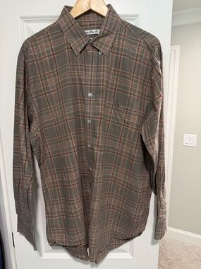 Southern Point Men's Plaid Button-Down Shirt in Olive and Brown - XL